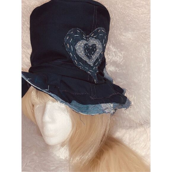 Custom Jean Embroidered Reversible Denim Floppy Top Hat Medium - Picture 5 of 14